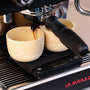 Barista coffee scale with timer from Barista-Essentials on La Marzocco with cappuccino cups