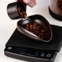 Coffee scale with automatic timer from Barista-Essentials with dosing tray and coffee storage jar