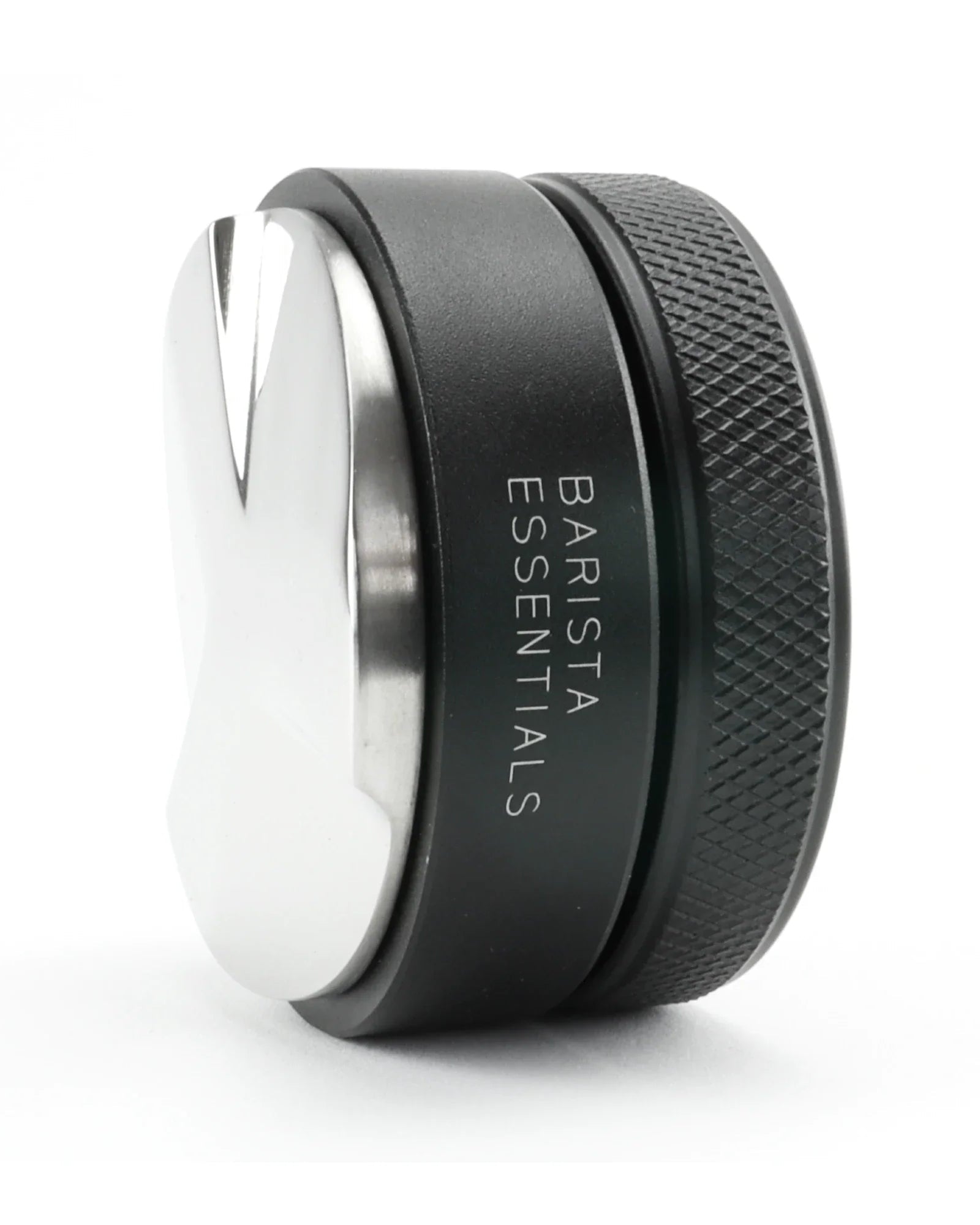 Coffee distributor, leveller, distribution tool, stainless steel, black, tamper, distributor, distributor, front view