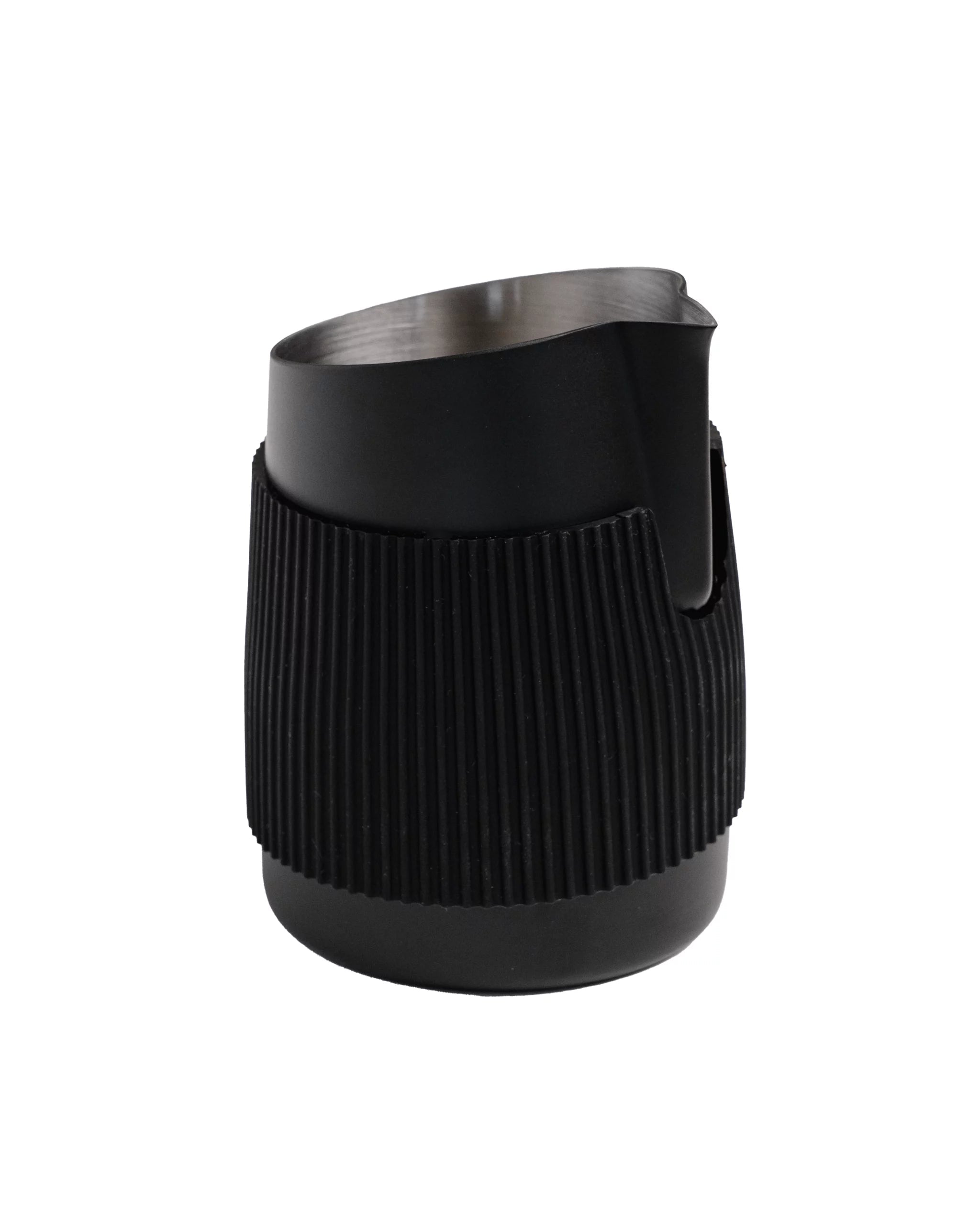 Milk frother jug without handle, stainless steel in black