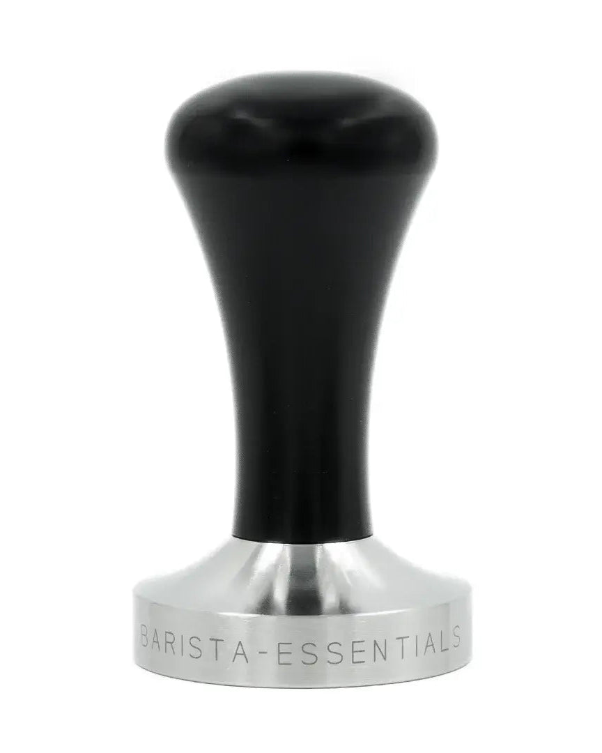 Barista coffee tamper with stainless steel tamping surface and handle made of wood, plastic or solid stainless steel